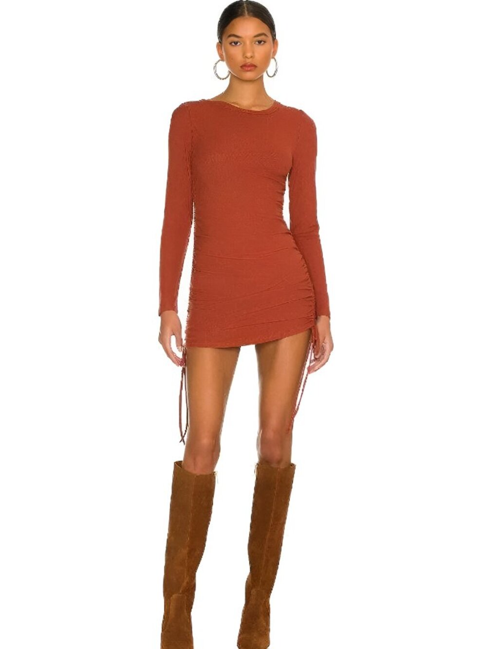 NWT BB Dakota #1 Crush Ruched Mini Dress Cognac M